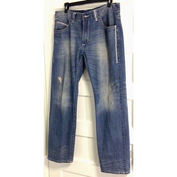 Vtg Pelle Pelle Jeans Men 40x34 Blue Embroidered Faded Hip Hop Skater 90s Y2K - Picture 2 of 12